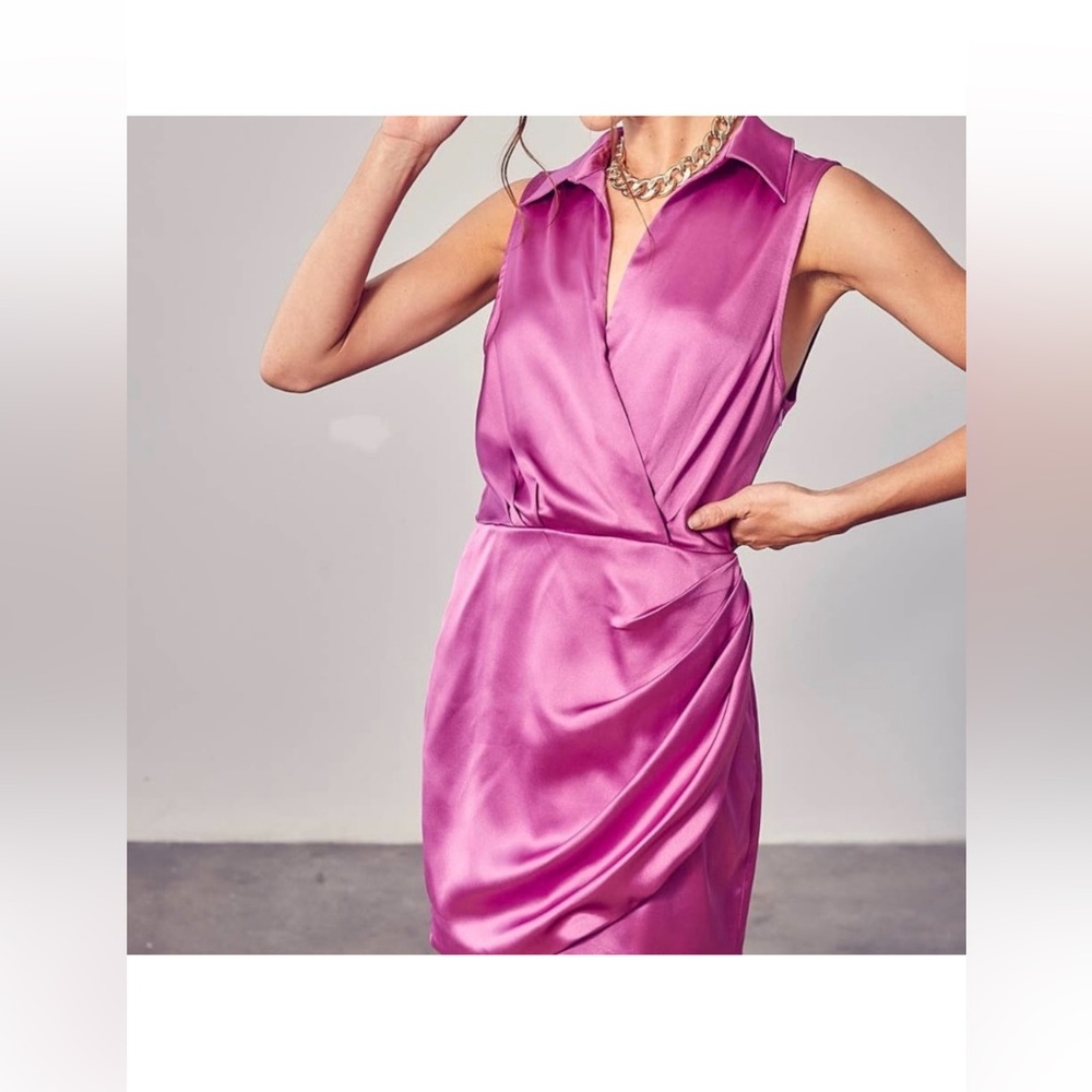 DO+BE Magenta satin, faux wrap dress💓💜 size small NWT